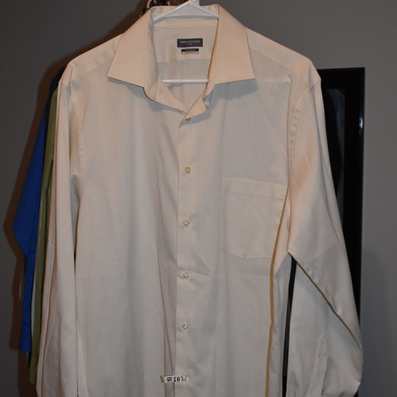 Men's Cream Van Heusen Business Long-Sleeve Button-down - Picture 1 of 2